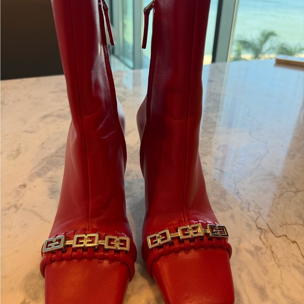 Givenchy Red Heeled Boots with Silver Hardware